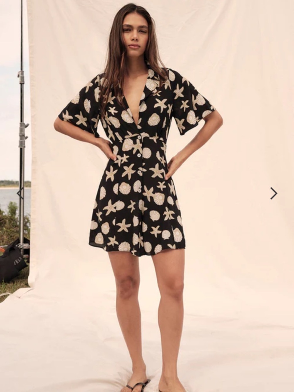Black Shell-Print Short Sleeve Romper